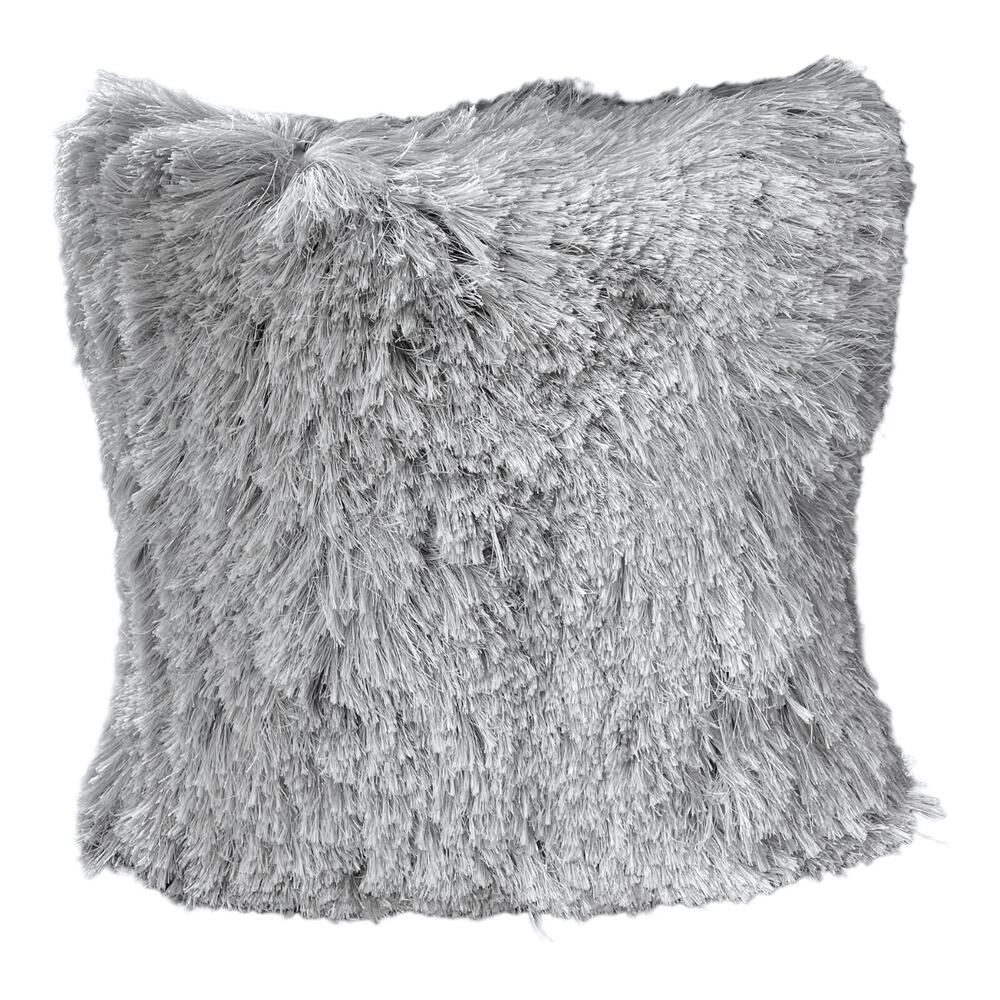 Set of Aphorism Gray Silver Metallic Shag Fringe Square Throw Pillow Covers 22"